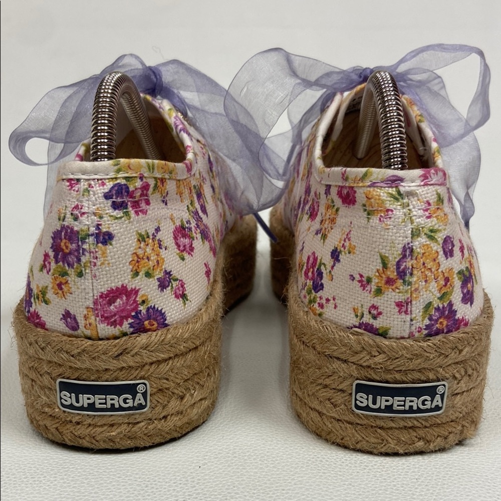 Superga X LoveShackFancy White, Purple Floral Rope Platform Sneakers. Size 9